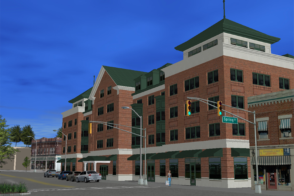 This virtual community simulation of a town in New Jersey allowed planners to take a virtual walk along the sidewalk to evaluate the scale of the new structure.